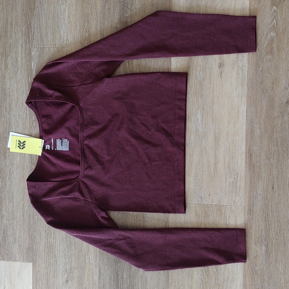 NWT All In Motion Women's Seamless Long Sleeve Dark Purple Glitter Top Size XS